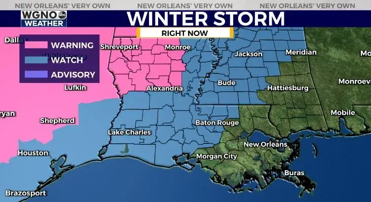 Winter Storm Warning and Watch in effect for portions of Louisiana!